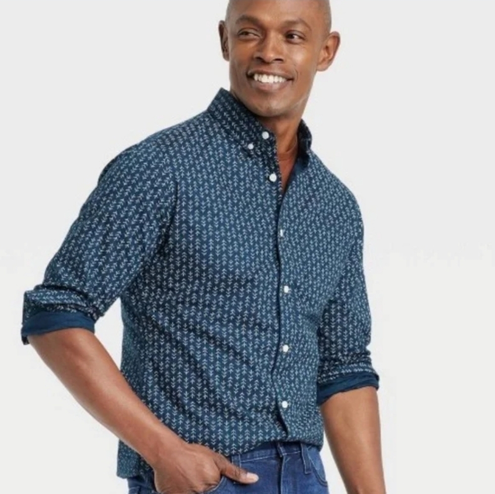 NWT Goodfellow and Co. Navy Blue Men's Size Large Slim Fit Buttondown Shirt